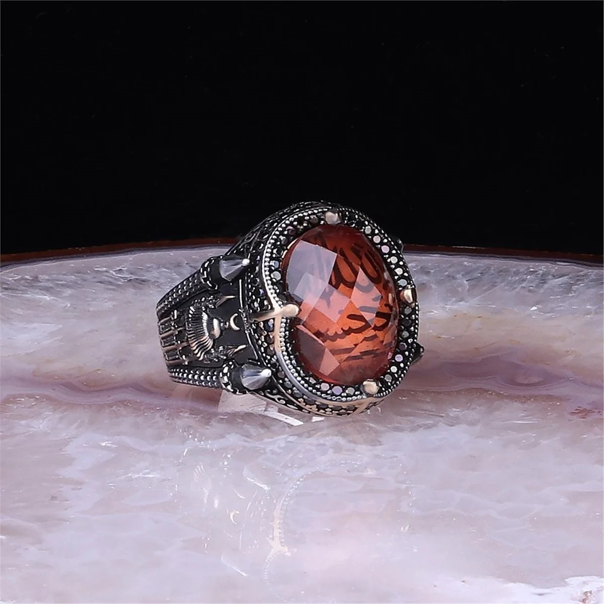 New Copper Material Open Adjustable Ring Amber Gemstone Personality High Jewelry Fashion Luxury Business Men's High-end Ring