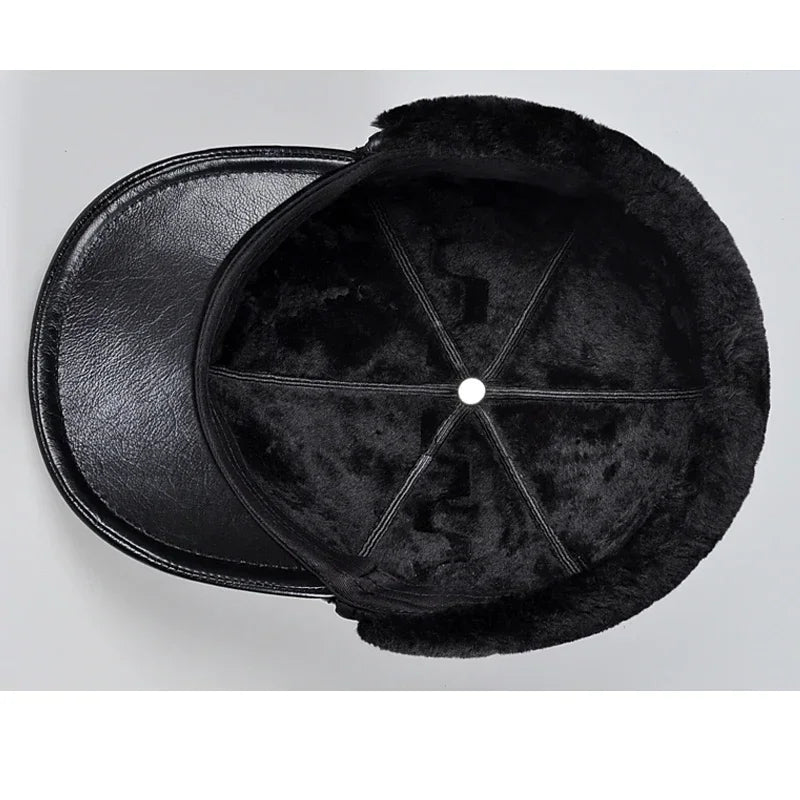 Winter Men's  Hat Thicken Leather Cowhide Baseball Caps With Ears Warm Snapback Dad's Hats Sombrero De Cuero Del Hombre