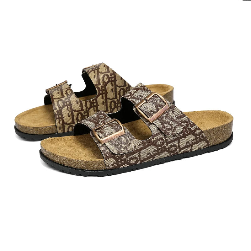 2025 Luxury Cork Slippers for Men Fashion Print Designer Slides Man Summer Mules Slippers Men Comfortable Brand Sandals Unisex