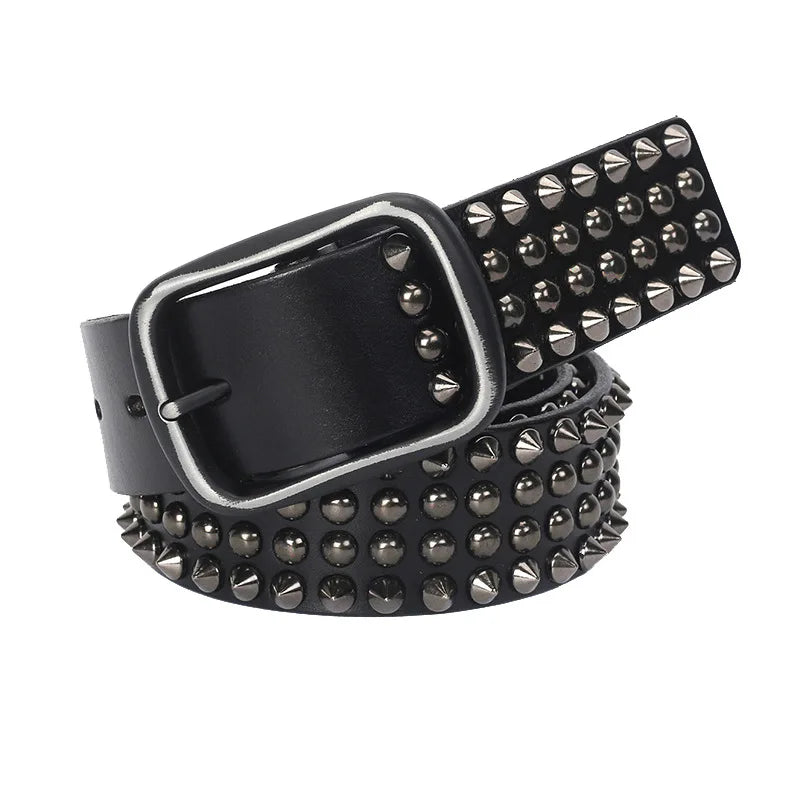 Men Belt Genuine Leather Heavy Metal Rivet Punk Belts For Men Rock Stud Cowboy Men Ceinture Homme Waist Belt Cinturon Mujer