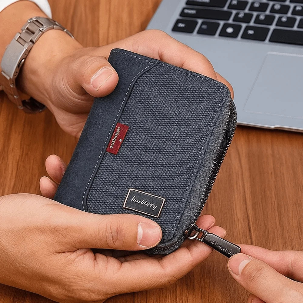 Portable PU Leather Men's Wallet Multi-functional Large Capacity Short Card Bag Zipper Closure Square Business Wallet Male