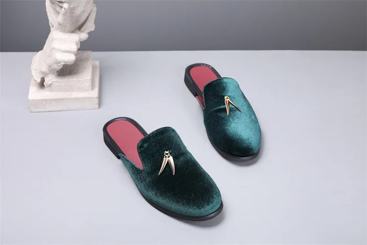Fashion New Men Velvet Tassels Half Slippers Loafer Male Casual Purple Green Blue Black Mules Moccasins Breathable Driving Shoes