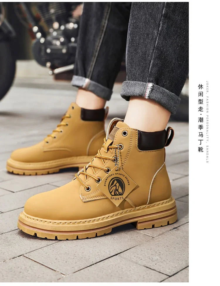 Men's Footwear Resistant Waterproof High-top Motorcycle Boots Soft Bottom Work Clothes Anti-slip Yellow Boots Men Cowboy Boots