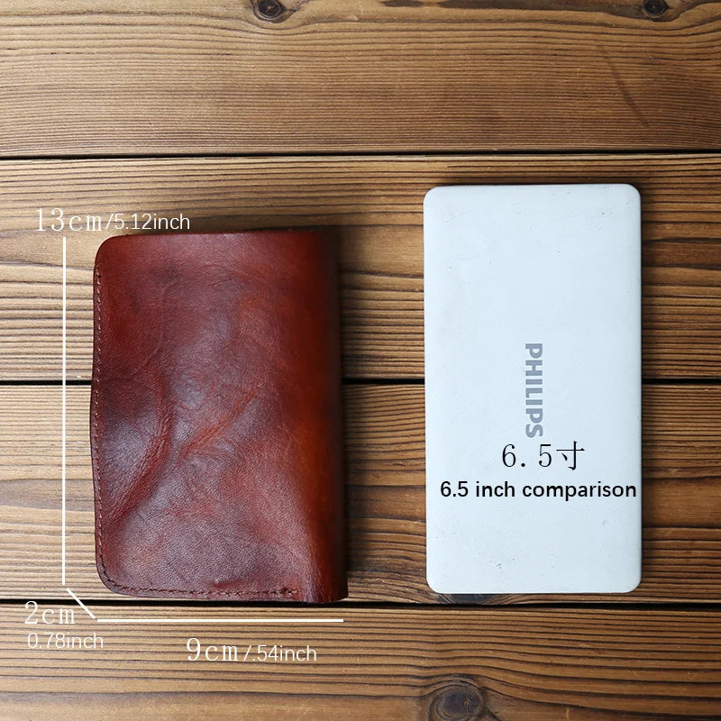 Retro Handmade Leather Wallet for Ladies Top Layer Cowhide Men's Short Wallet Wiping Color Buckle Bag Vertical Credit Card Bag