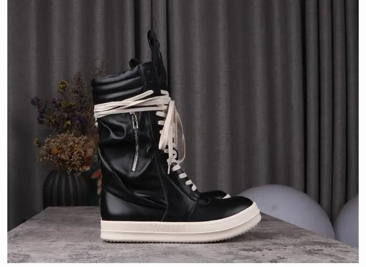 Women's Boots Leather Shoes for Man Motorcycle Boots High-tops Men's Casual Shoes Fashion Black Women's Sneakers