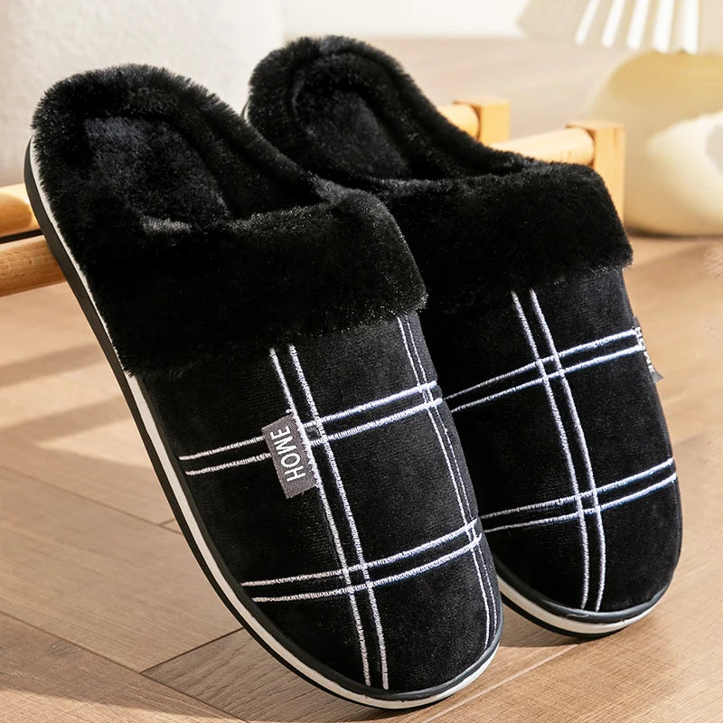 House slippers for men Plaid Warm Soft Comfortable Non Slip Living room Shoes Sturdy Sole Big Size 40-50 Home slippers