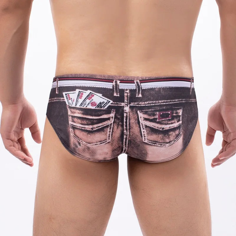 Brief Underwear Men Sexy Denim Short Boxers Men Boxers Man Underpants Breathable Pouch Jeans Printed Bikini Swimwear Male Young