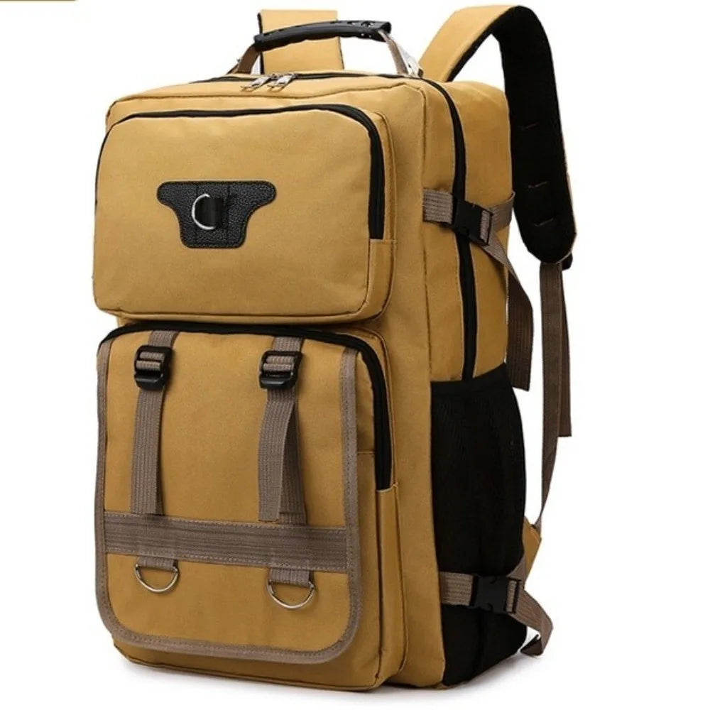 60L Men's Backpack Large Capacity Waterproof Travel Backpack Multi Buckle Wear-resistant Commuting Bag Hiking