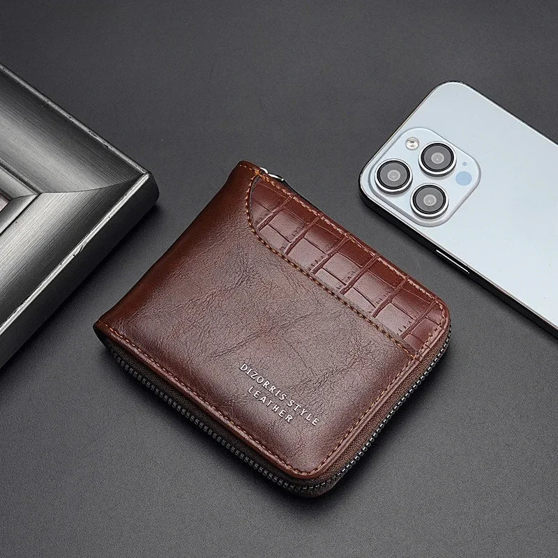 Leather Men’s Wallet Luxury Mens Purse Male Zipper Card Holders with Coin Pocket Rfid Wallets Gifts for Men Money Bag