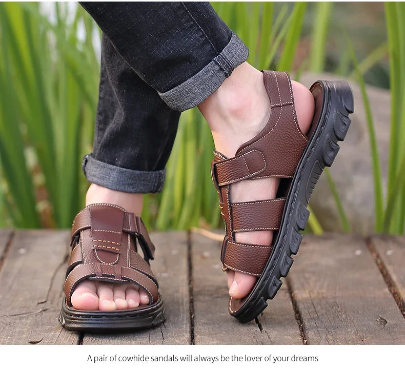 Men's Sandals Adjustable Solid Color Shoes Summer Casual Comfort with Durable Rubber Sole, Breathable PU for Outdoor Walking