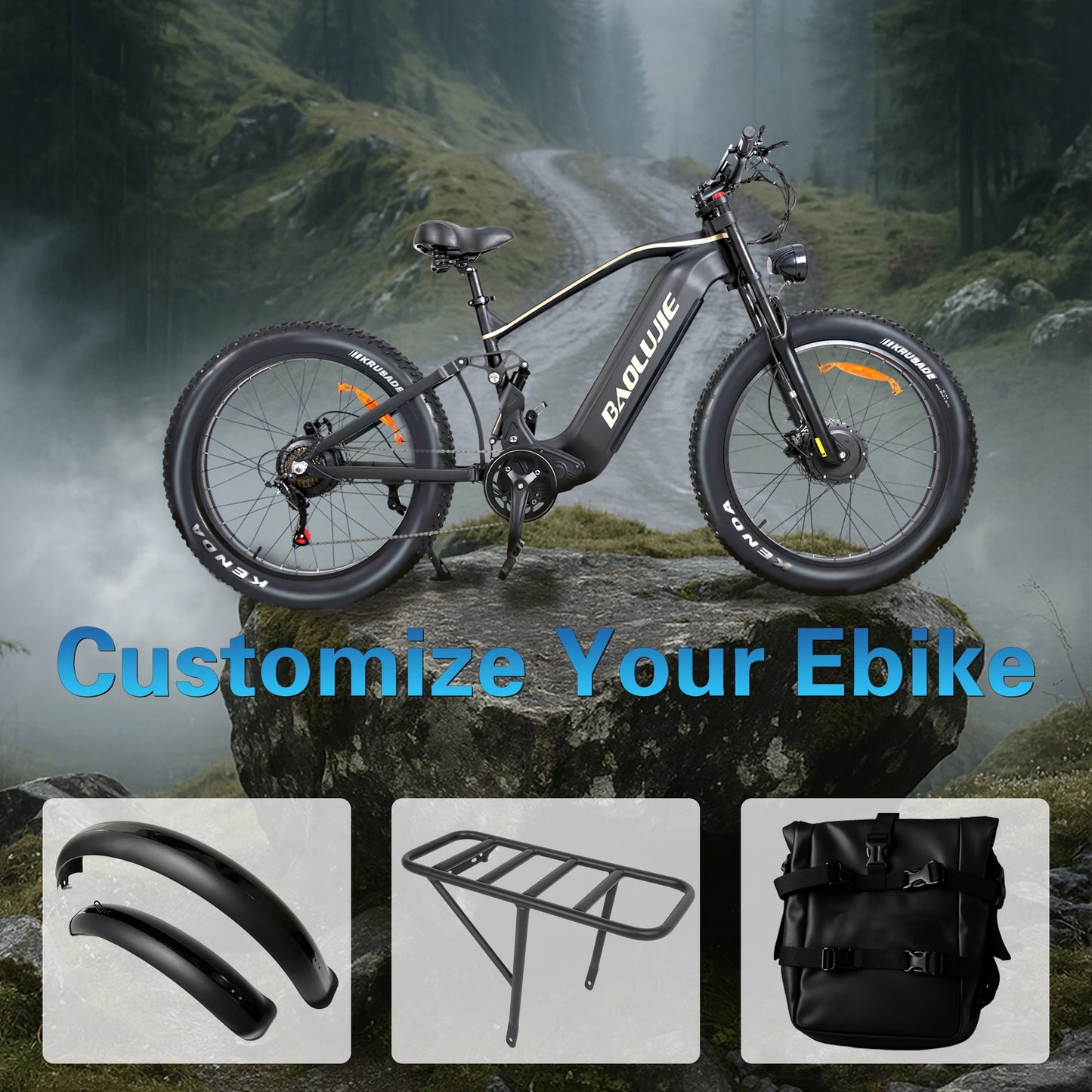 BAOLUJIE 1200W/5000W Ebike Mountain Ebike Fat Tire 48V/52V Battery Electric Bicycle Max 38MPH Electric Bike for Adults Off-road