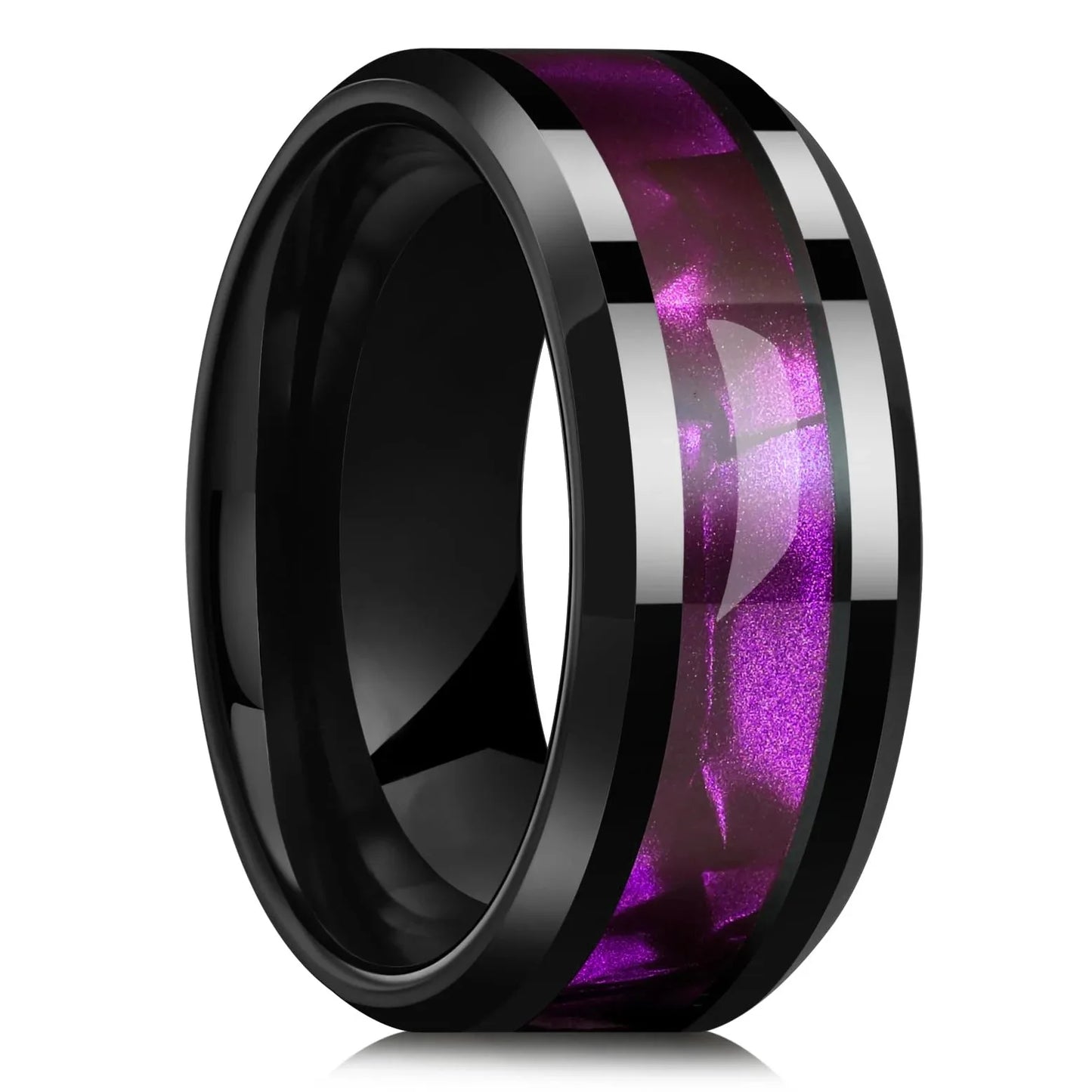 Simple 8mm Silver Color Stainless Steel Rings For Men Women Matte Finish Beveled Edge Men Wedding Rings Party Jewelry Gifts