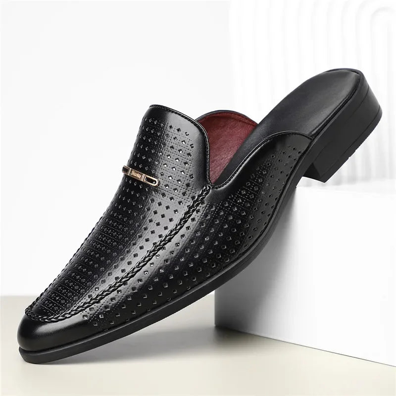 Men's Yellow White Black Half Slippers Driving Shoes 2025 New Casual Patent Leather Mules Loafers Zapatos Hombre