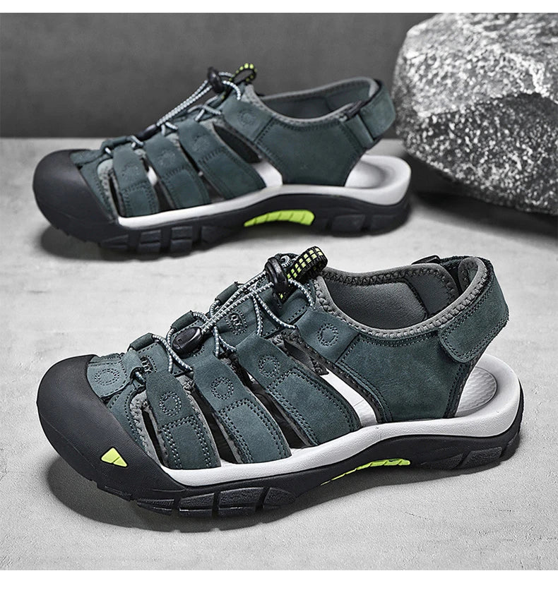 Men's Sport Sandals Outdoor Hiking Sandals Closed Toe Leather Fashion All-match Light Trail Walking Casual Sandals Water Shoes