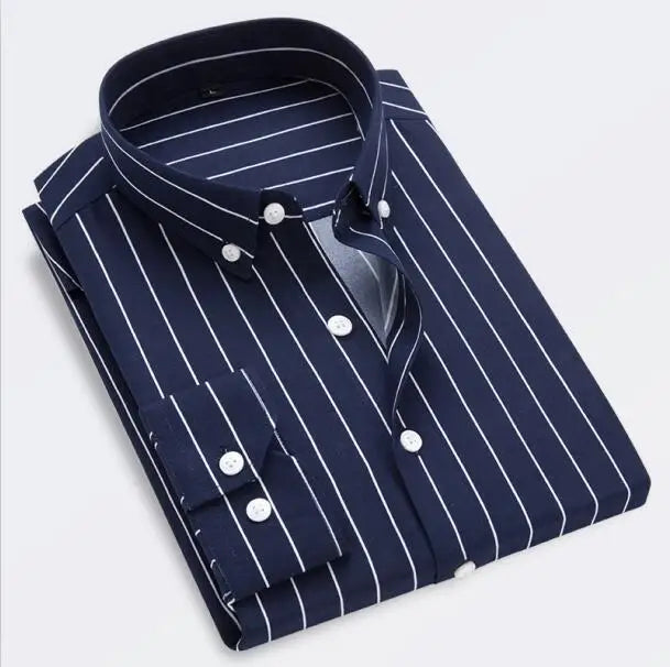 Men's Classic Striped Shirt, Single-breasted Long-sleeved Shirts Autumn New Men Top Red Blue Black Slim Version Male Chemise