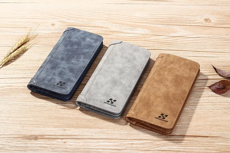 Long Men's Wallet Retro Casual Brand Wallet Korean Version Clutch Large Capacity Frosted Card Holder