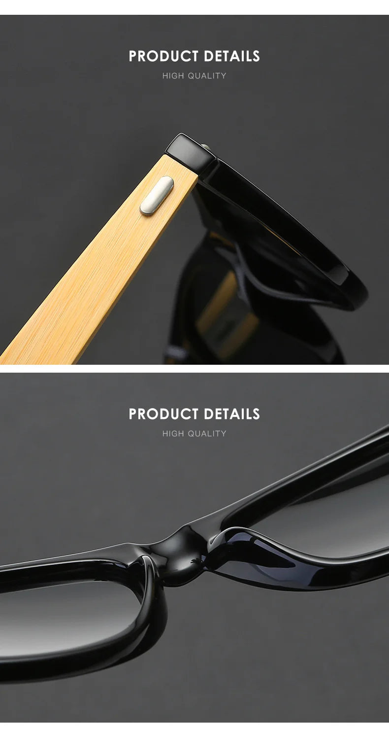 Fashionable Bamboo Wood Sunglasses Men Women Classic Square Vintage Driving Sun Glasses Black Fishing Eyewear UV400 Eyepieces
