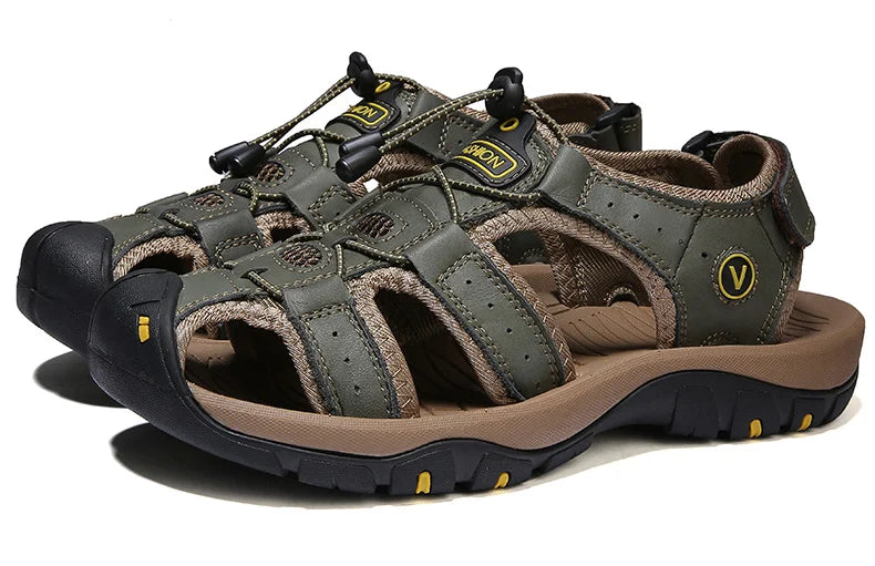 Summer Men Sandals Genuine Leather Mens Casual Shoes Outdoor Men Leather Sandals for Men Beach Shoes Roman Shoes Plus Size 38-48