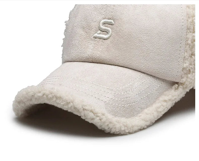 Baseball caps, outdoor warm caps, teddy velvet embroidered cold caps, stylish with warm hats