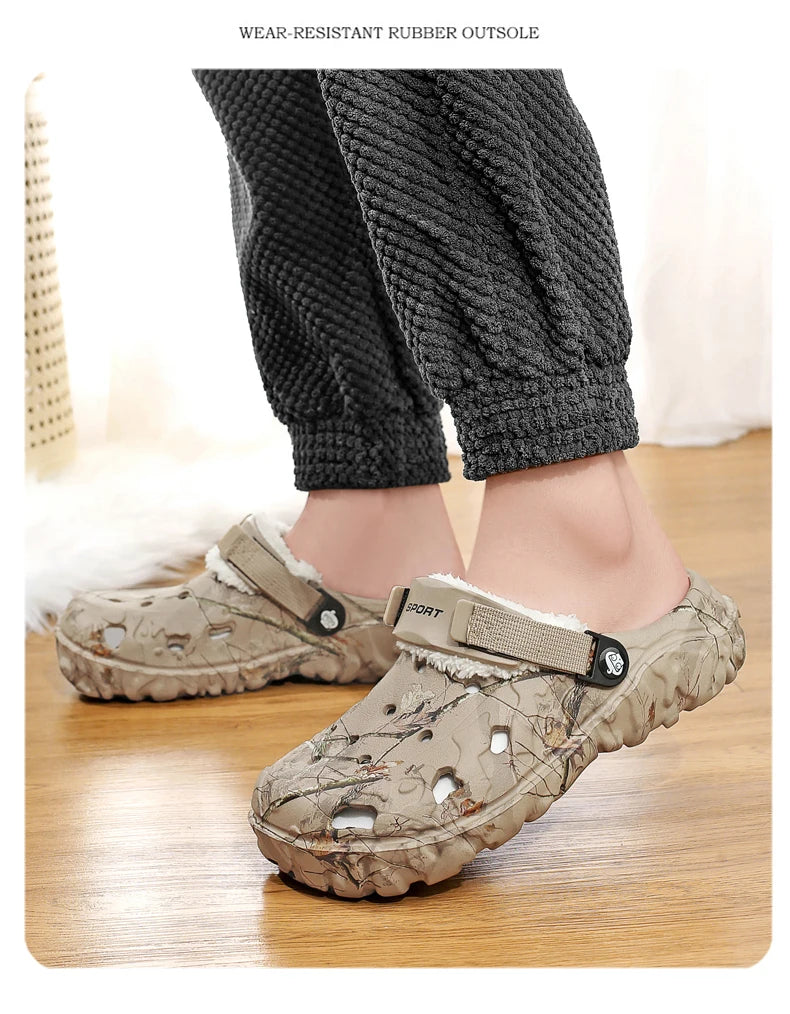 Waterproof cotton slippers for men winter 2024 new cashmere thickened warm waterproof non-slip indoor shoes
