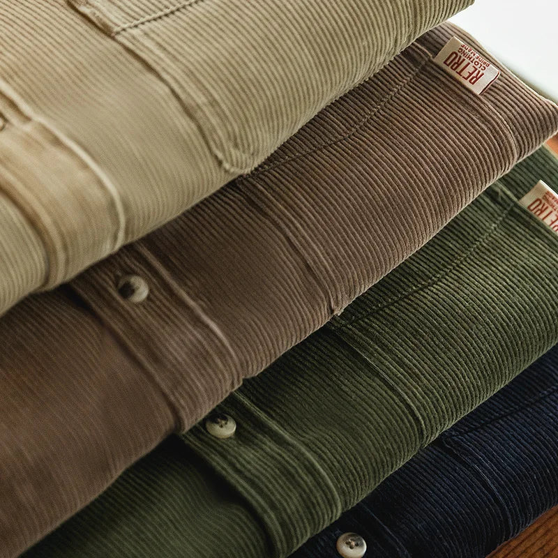 Maden Men's Shirt Casual Corduroy Long Sleeve Shirts Slim Fit Overcoat Spring Fleece Jacket Men's Clothing Retro Fashion Blouses