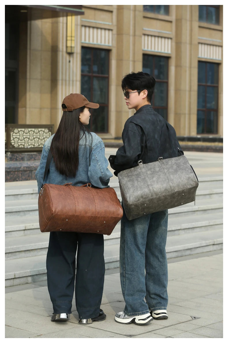 Soft Leather Travel Bag Large Capacity Fashion Weekend Bag Handle Bag Lightweight Sports Gym Bag With Separate Shoe Compartment