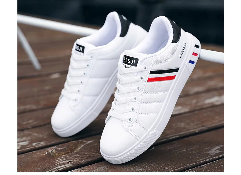 Men's Casual Sports Shoes for Men Lightweight PU Leather Sneakers  Breathable Mens Flat WhiteTennis Shoes