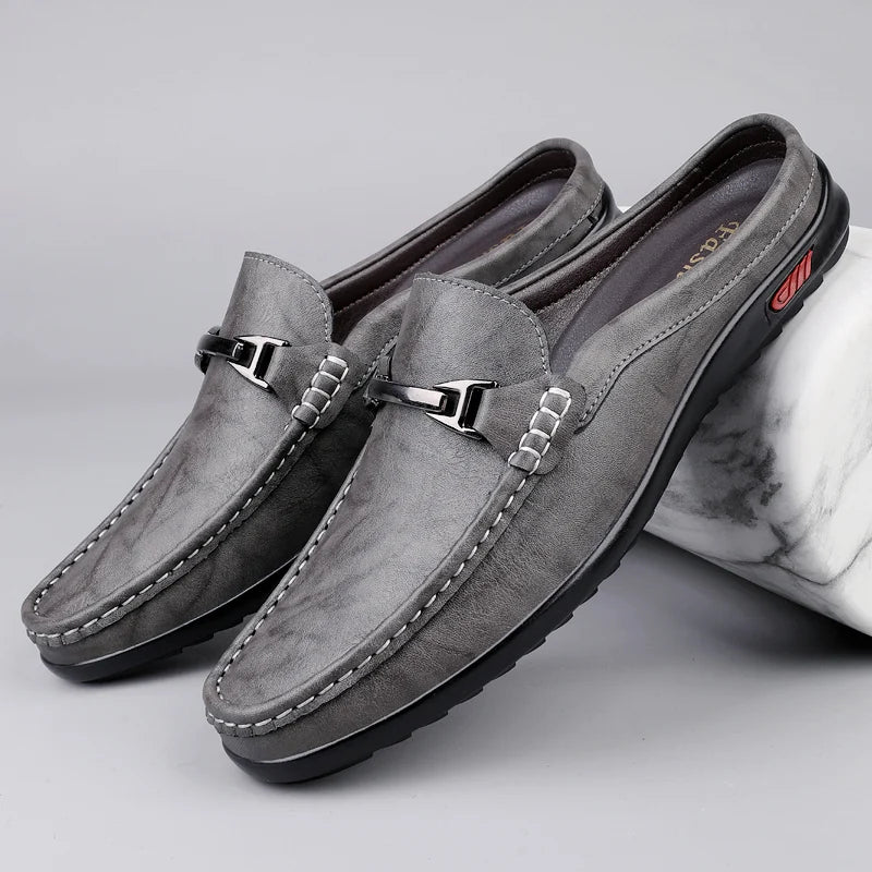 Men Casual Summer Shoes Hollow Out Men's Driving Shoes High Quality Male Business Shoes Half Slippers Genuine Leather Loafers