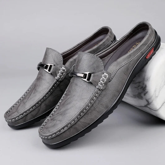 Men Casual Summer Shoes Hollow Out Men's Driving Shoes High Quality Male Business Shoes Half Slippers Genuine Leather Loafers