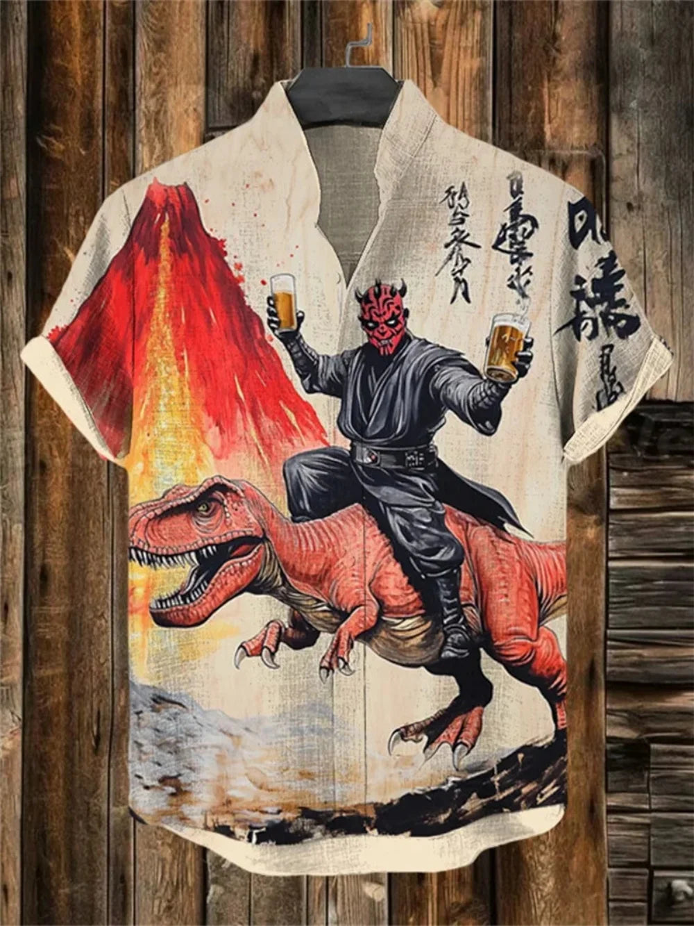 Men's Japanese Retro Art Print Short Sleeve Stand up Collar Linen Shirt Casual plus Size Fashion Fast Shipping