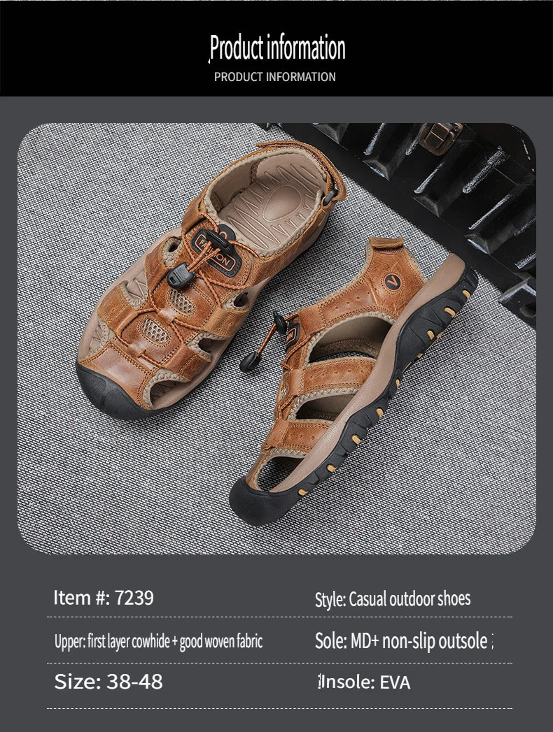 2025 Summer Men Sandals Leather Mens Casual Shoes Breathable Outdoor Sandals for Men Beach Shoes Slippers Fashion Roman Shoes