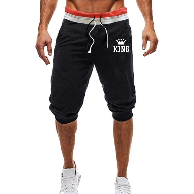 Men’s Shorts Fashion Casual Jogging Elastic waist Shorts Drawstring Loose Shorts Summer Knee Length Shorts