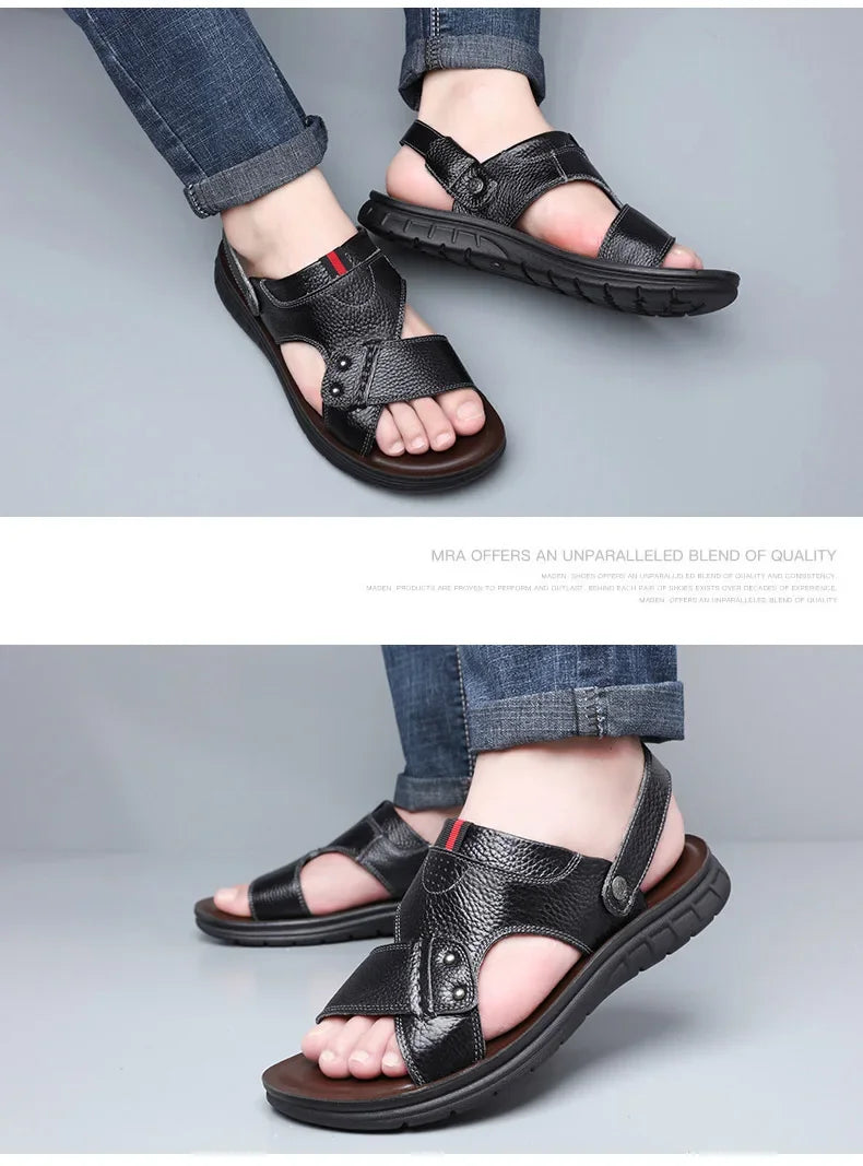 Men Sandals Summer Slippers New Beach Shoes  Outdoor Non-slip Leather Sandals for Men