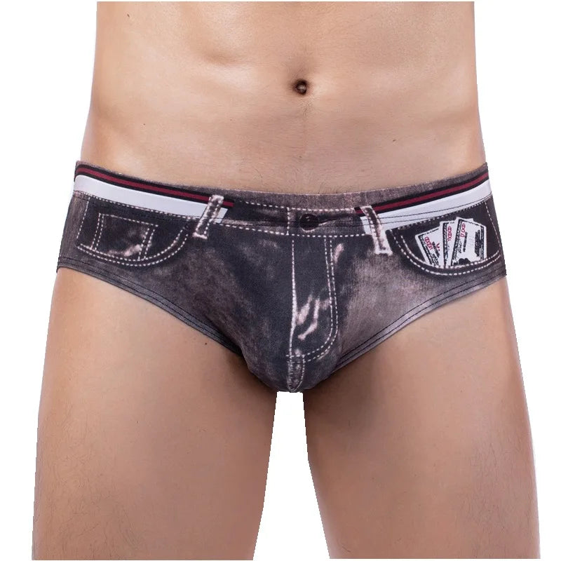 Brief Underwear Men Sexy Denim Short Boxers Men Boxers Man Underpants Breathable Pouch Jeans Printed Bikini Swimwear Male Young