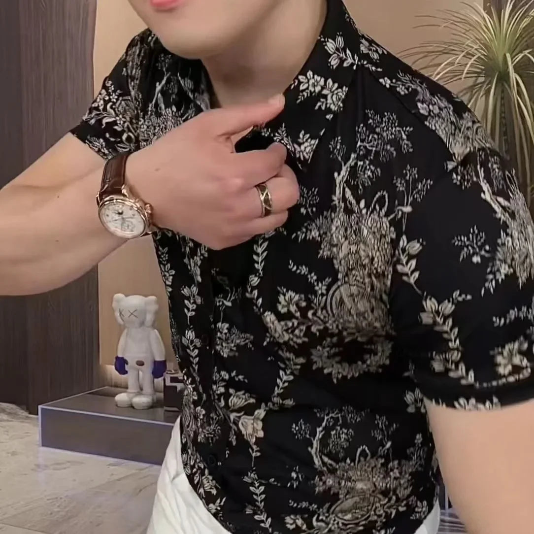 Men's Shirts Trendy and Fashionable Floral Short Sleeves