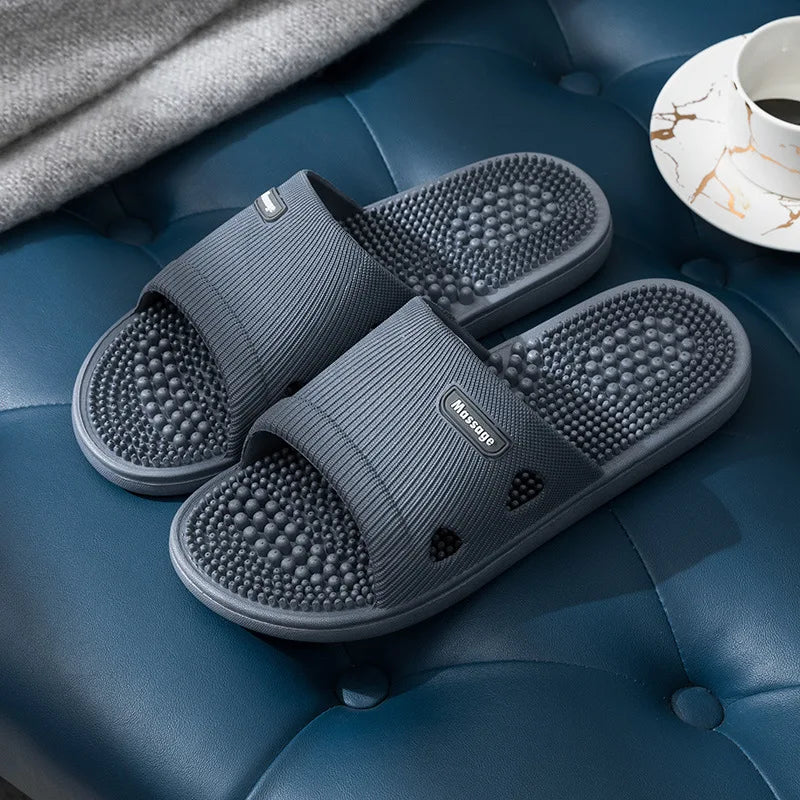 Women Men Foot Massage Slippers Indoor Bathroom Non-slip Soft Slides Comfort Flats Couples Home Relief Feet Health Care Shoes