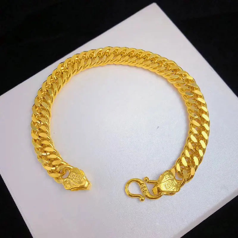 9999 24K real gold jewelry flat bracelet boss Fu's head hand jewelry men's and women's bracelet