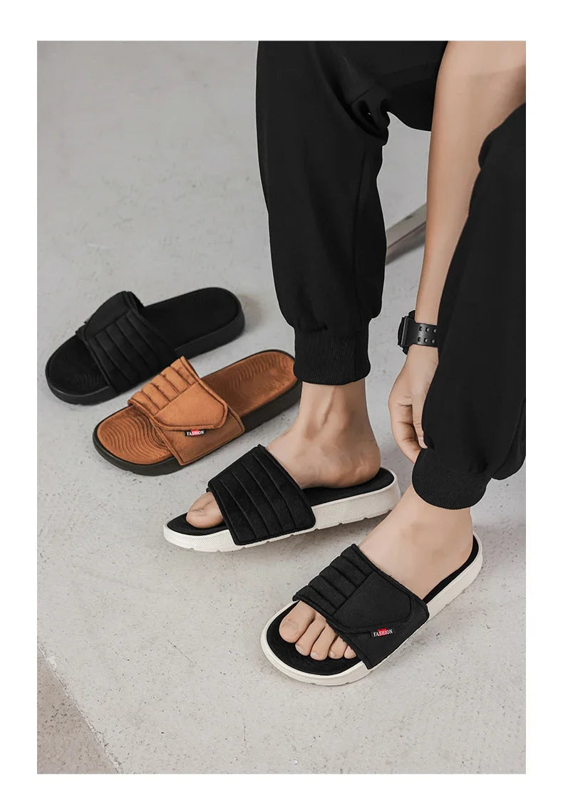Men's Fashion Slippers Solid Color Flat Heel Retro Style Solid Color Ultra-light Soft Sole Silent Home Suede Casual Shoes