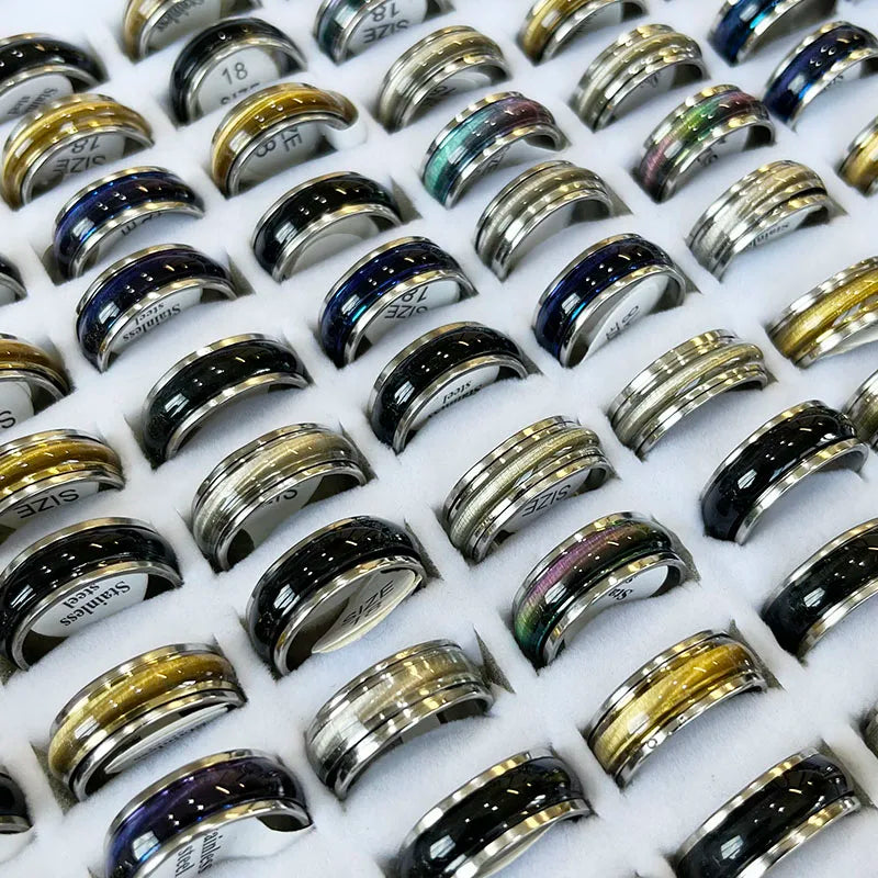 10Pcs/Lot Factory Wholesale Mixed Pattern Style Stainless Steel Ring For Men and Women Jewelry Rings Lot Never Fade
