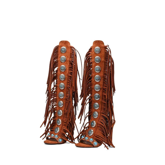 2025 Women Sandals Peep Toe Sexy Lace Up Knee High Shoes Zapatos De Mujer High Heels