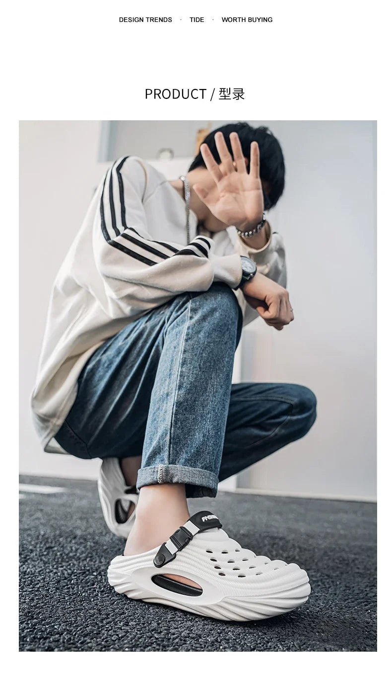 Summer Slippers for Men Driving Dual-Purpose Operating Room Baotou Clogs Soft Sole Outer Wear Home Casual Coconut Sandals