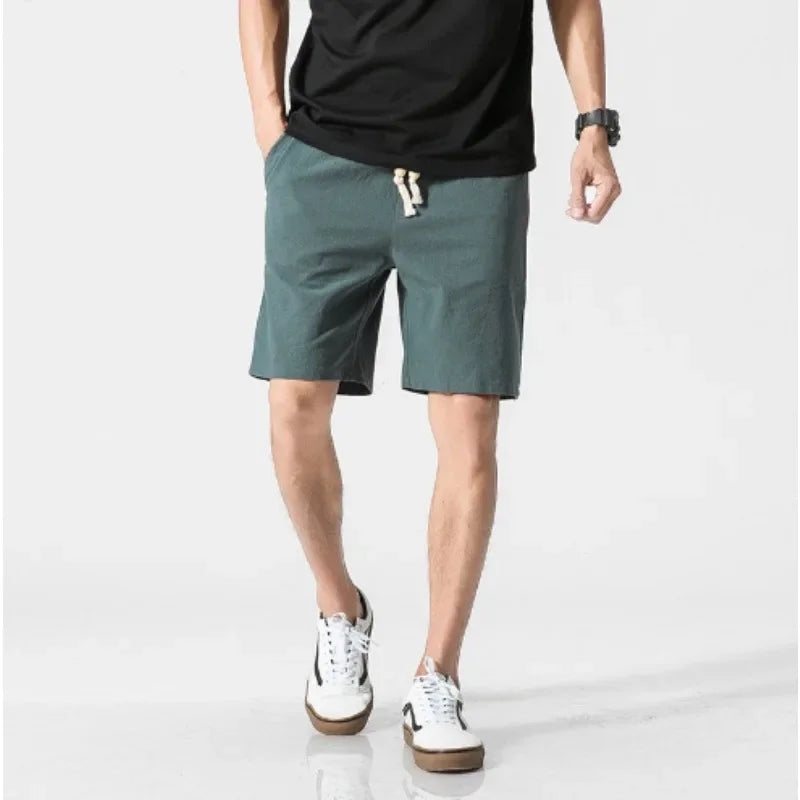 Men's Casual Shorts Summer Cotton Linen  Breathable Loose Fit Retro Trendy Knee Length Short Pants