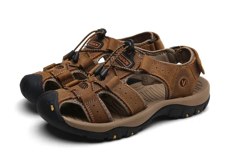 2025 Genuine Leather Men Shoes Summer New Large Size Men's Sandals Men Sandals Fashion Sandals Slippers Big Size 38-47