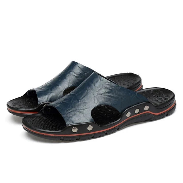 Summer Slippers New Men Sandals Soft Outdoor Slides High Quality Genuine Leather Comfortable Beach Sandals Outdoor Men Shoes