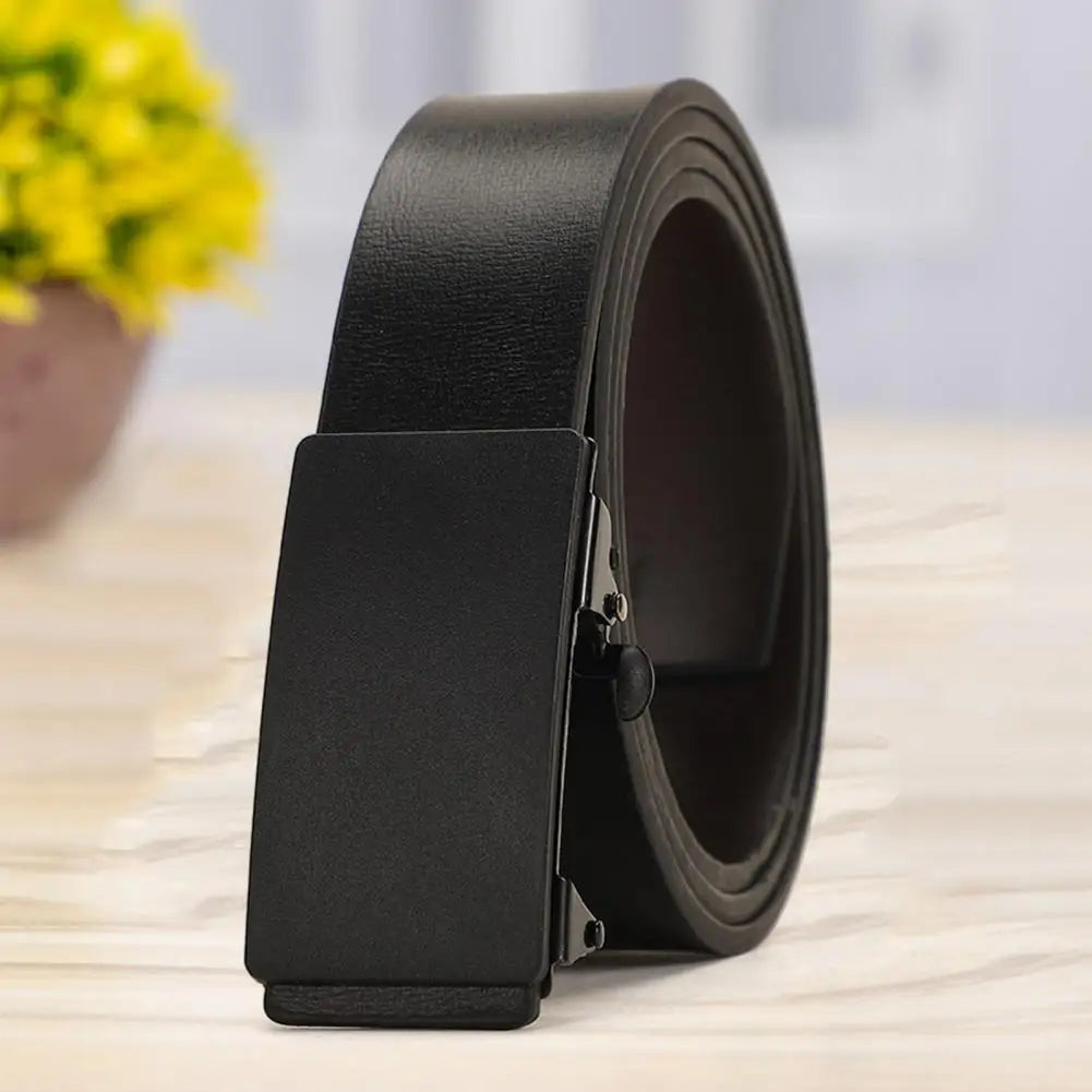 120cm Men Belts Automatic Buckle Belt Formal Faux Leather Adjustable Long-lasting Men Business Belt Casual Buises for Jeans