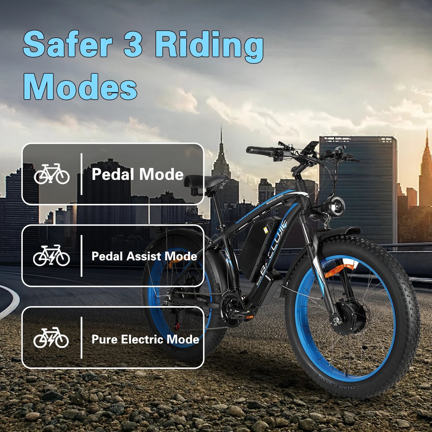BAOLUJIE 2602 Ebikes for Adults Peak 3000W Electric Bicycle E bike 48V 23AH Dual Motor 26" Electric Bike Hydraulic Disc Brakes