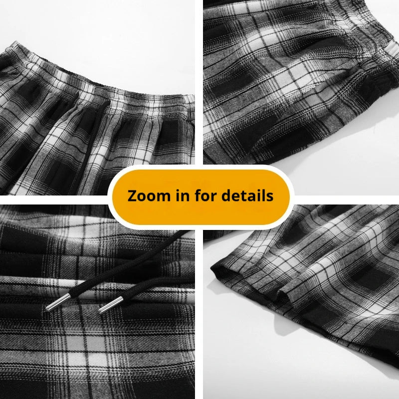 2025 Men's Shorts Checkered Printed Home Casual Pants Breathable Summer Street Wear Combination with Flat Corner Design