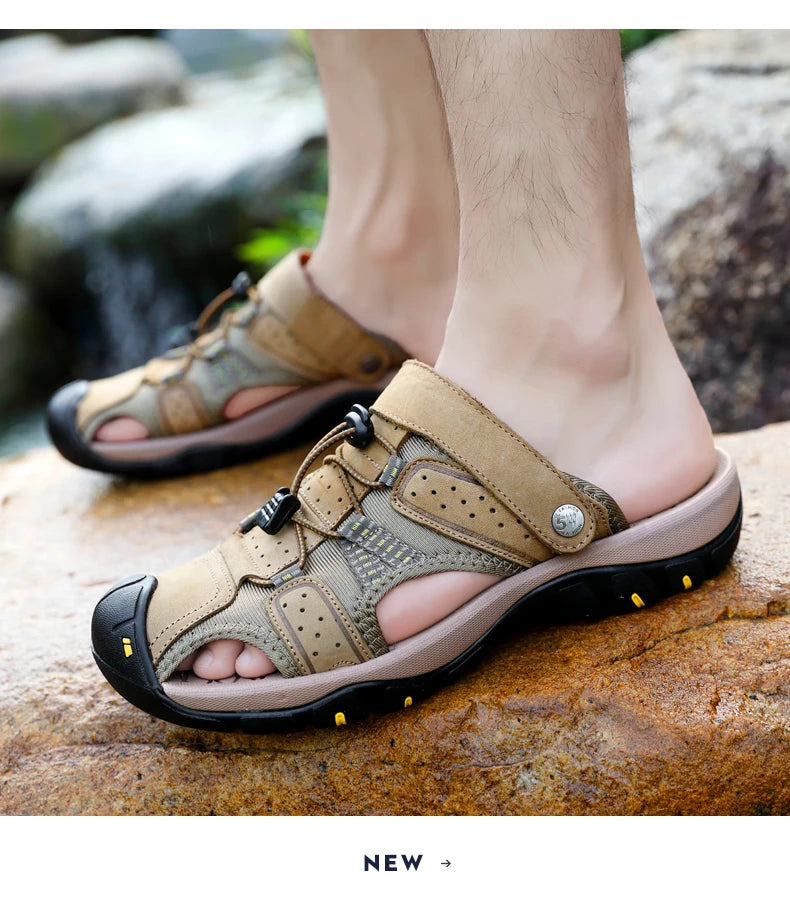 Genuine Leather Men Shoes 2023 Summer New Men's Beach Sandals Classic Men Outdoor Casual Sandals Slippers Plus Size 38-47