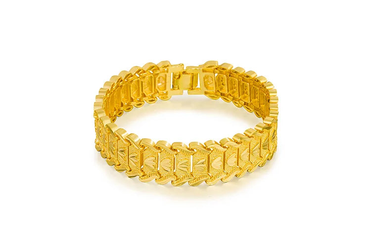 SAIYE 21cm Retro Fashion European Coin Gold Plated Jewelry 24K Gold Men Wide Bracelet Watch Chain Wholesale
