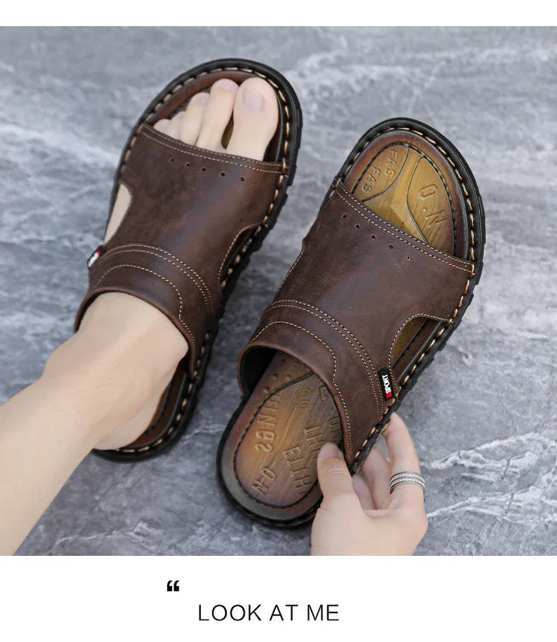 2025 Mens Slippers Summer Casual Shoes Beach Sandals Outdoor Slides Walking Comfort Leather Luxury Designer Fashion Lightweight